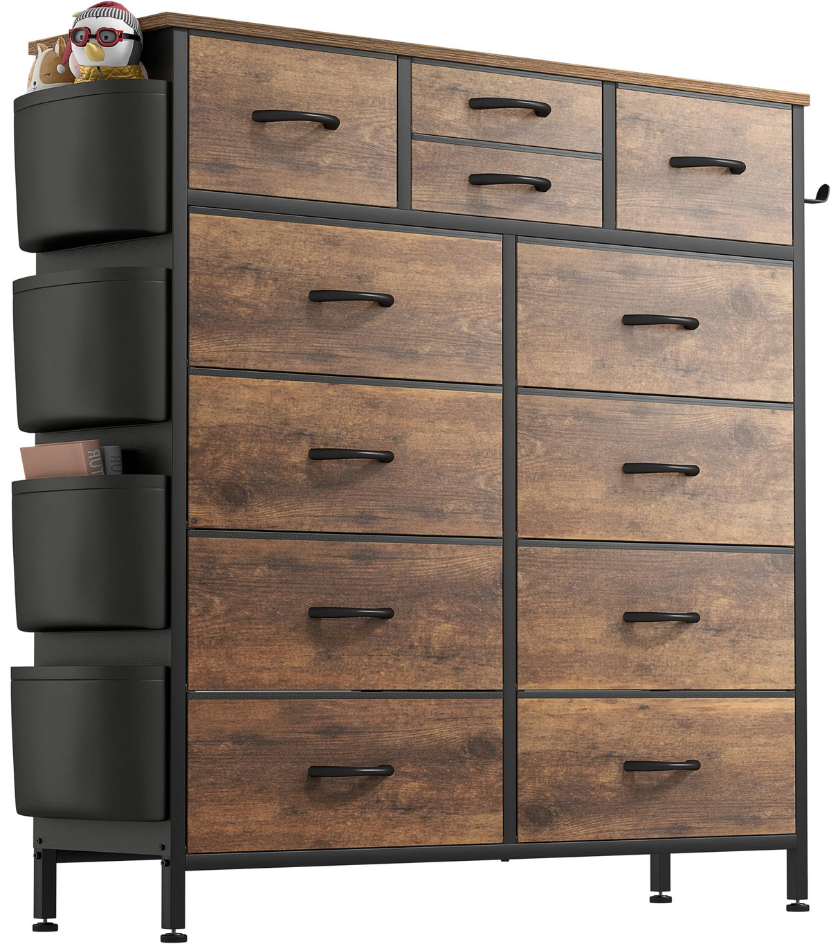 Lulive Dresser for Bedroom with 12 Drawers, Tall Dresser Chest of Drawers with Side Pockets and Hooks, Fabric Dresser Storage Tower for Closet, Lulive