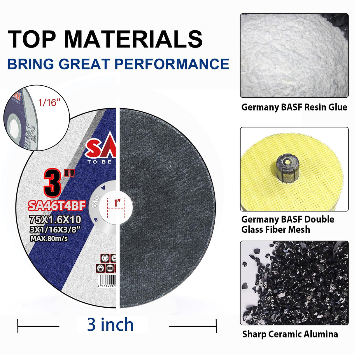 SALI 50 Pack Cut Off Wheels 3 Inch General Purpose Metal Cutting Wheel for 3 in Angle Grinders and Die Grinders- Cutting Disc Aggressive Cutting 3" x SALI