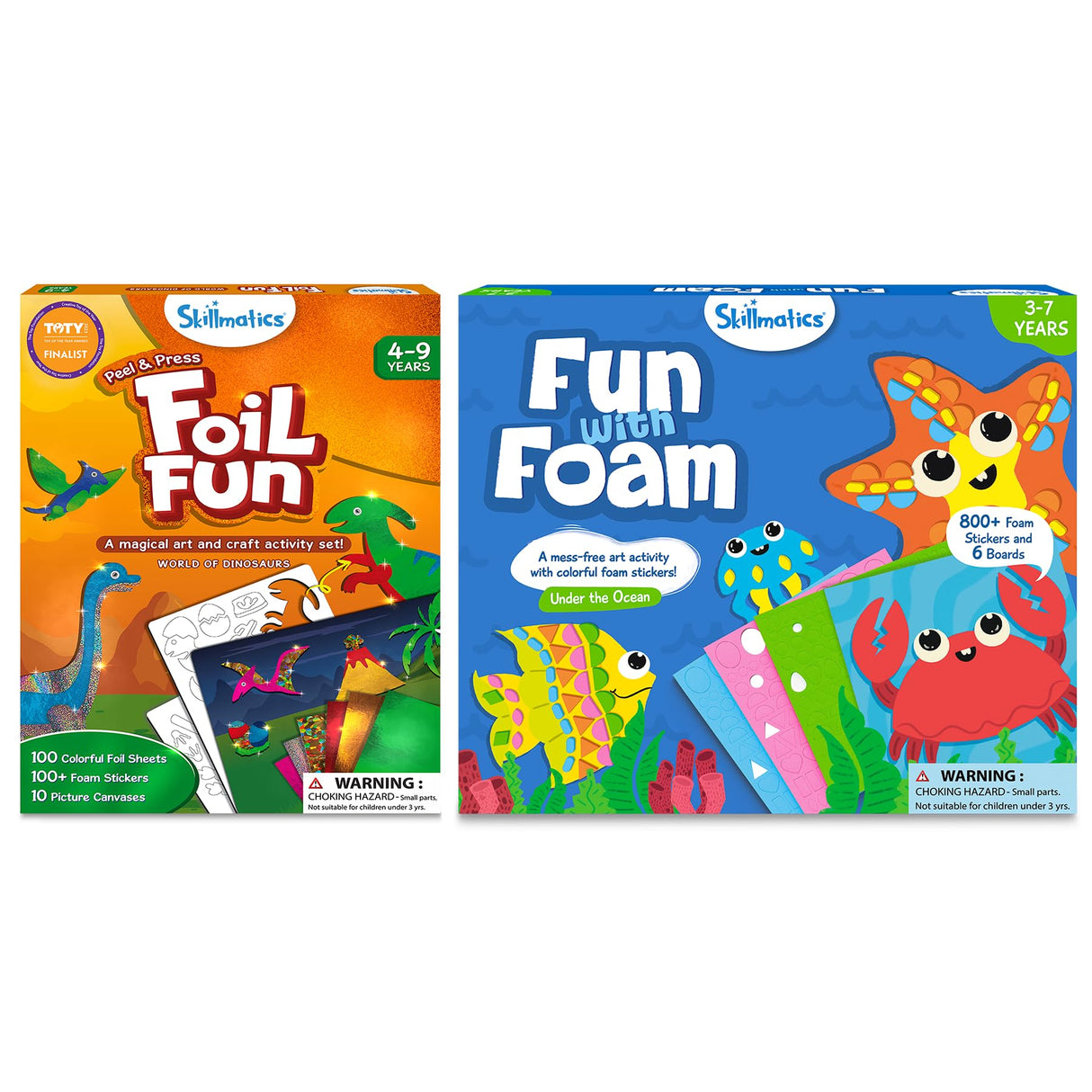 Skillmatics Foil Fun Dinosaurs Theme & Fun with Foam Underwater Animals Theme Bundle, Art & Craft Kits, DIY Activities for Kids Skillmatics