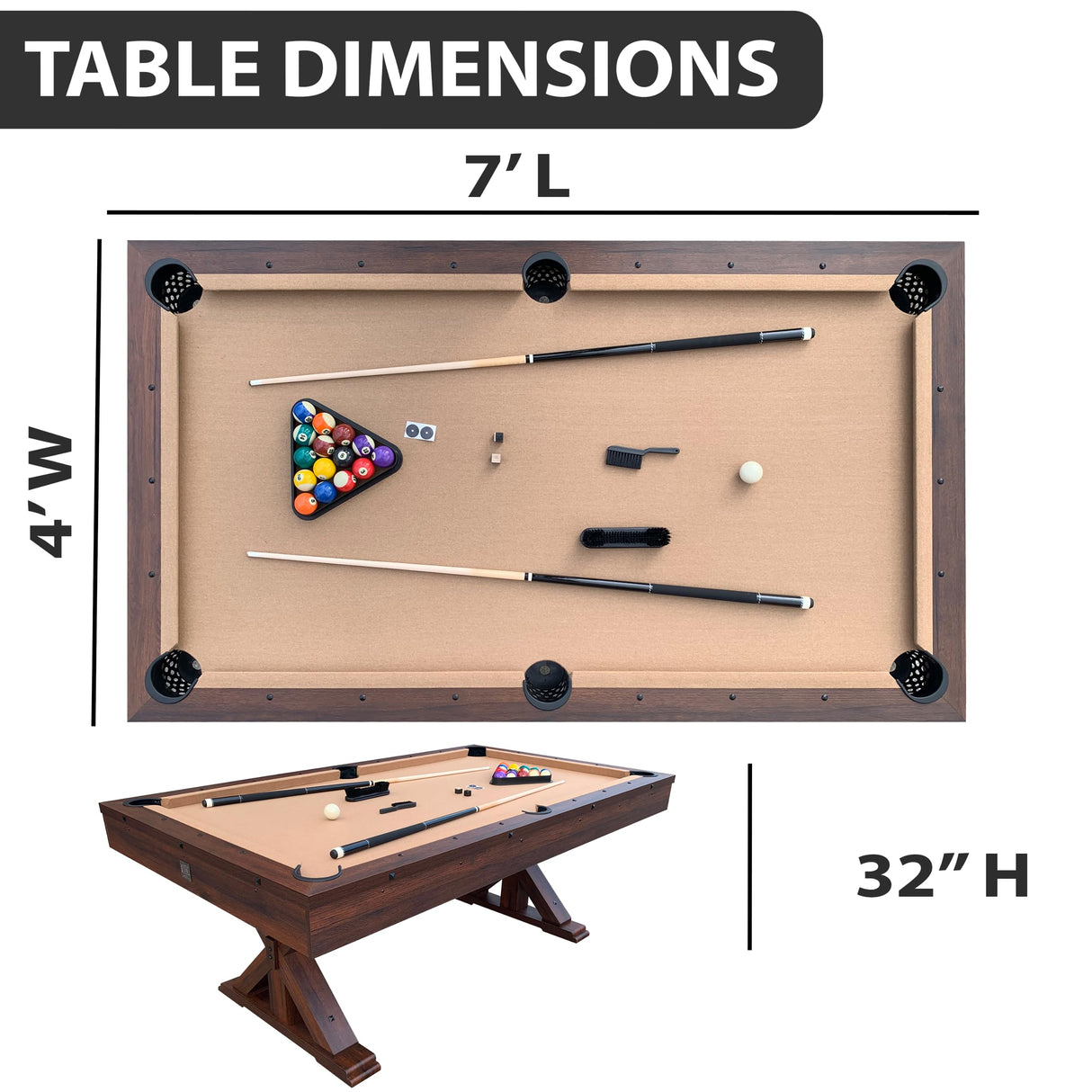 Freetime Fun 7 FT 3 in 1 Multi Game Pool Table with Dining Top Pool Table Ping Pong Table Combo, Includes Pool Table Accessories and Tennis Paddles Freetime Fun