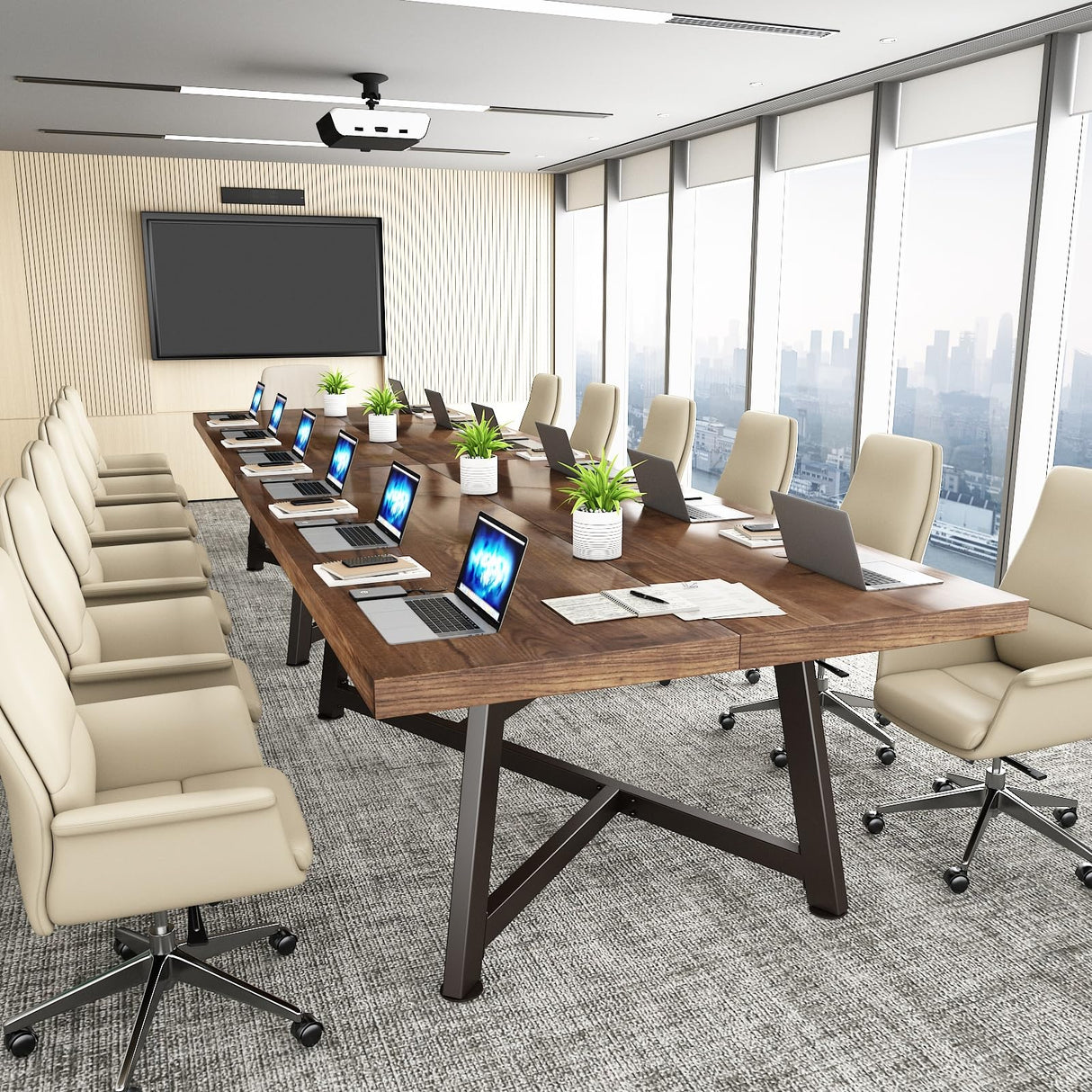 2024 New Large 72IN Solid Wood Dining Table for 6 8 10 People,Modern 6FT Waterproof Rectangular Kitchen Tables w/Anti-Rust&Adjustable Metal Leg,Brown chartustriable