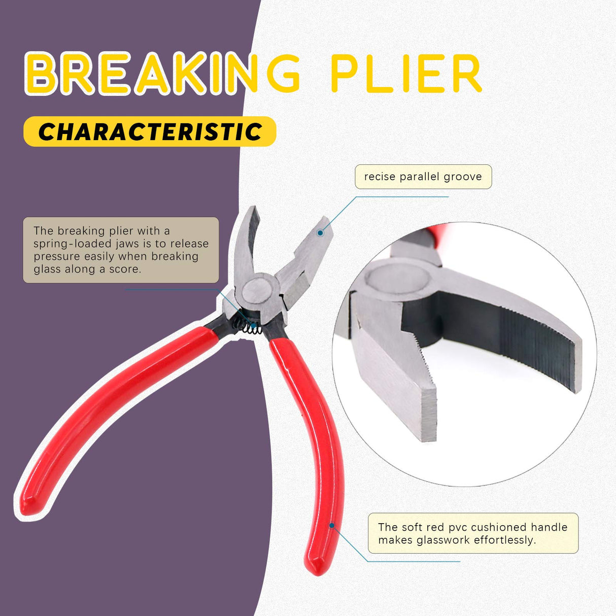 Swpeet 9Pcs Glass Cutter Tool Kit, Breaker Grozer Pliers and Curve Jaw Glass Running Pliers Kit with Rubber Tips, Pencil Oil Feed Carbide Tip Glass Swpeet