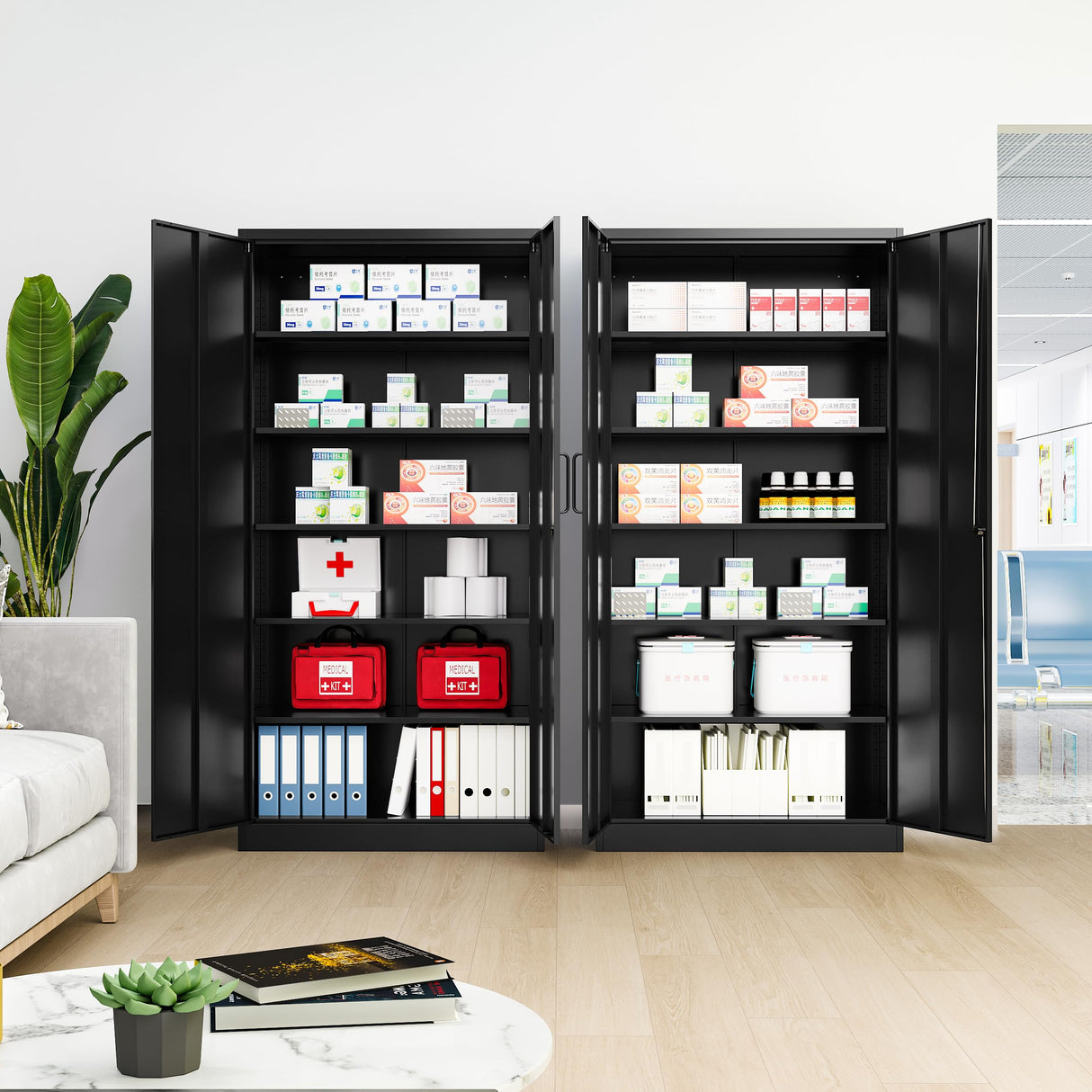 LISSIMO Metal Garage Storage Cabinet,Tall Black Cabinet with Doors and Adjustbale Shelves,Lockable Tool Cabinet for Garage, Basement, Home Office LISSIMO