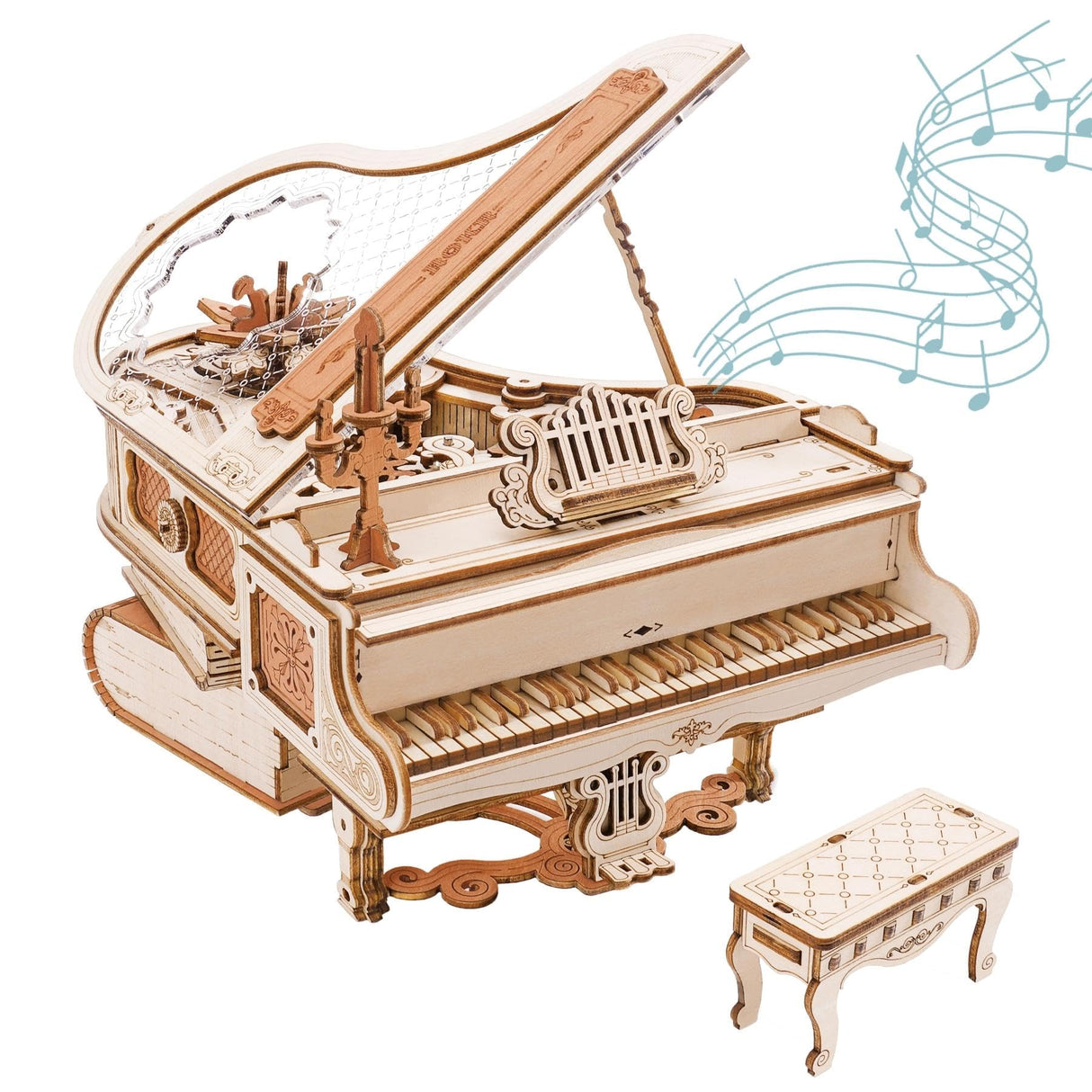 ROKR 3D Wooden Piano Model Kit - 1:20 Scale Music Box with Self-Playing Keys (223 pcs) ROKR