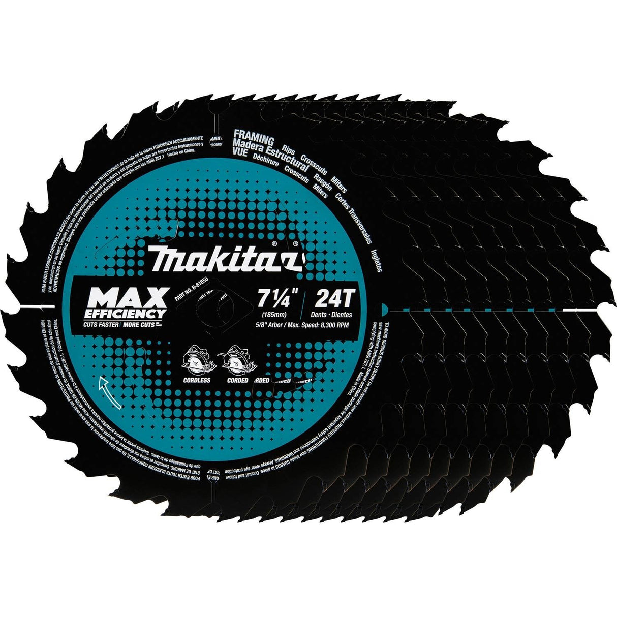 Makita B-61656-10 24T Carbide-Tipped Max Efficiency Circular Saw Blade, Framing, 7-1/4" Makita