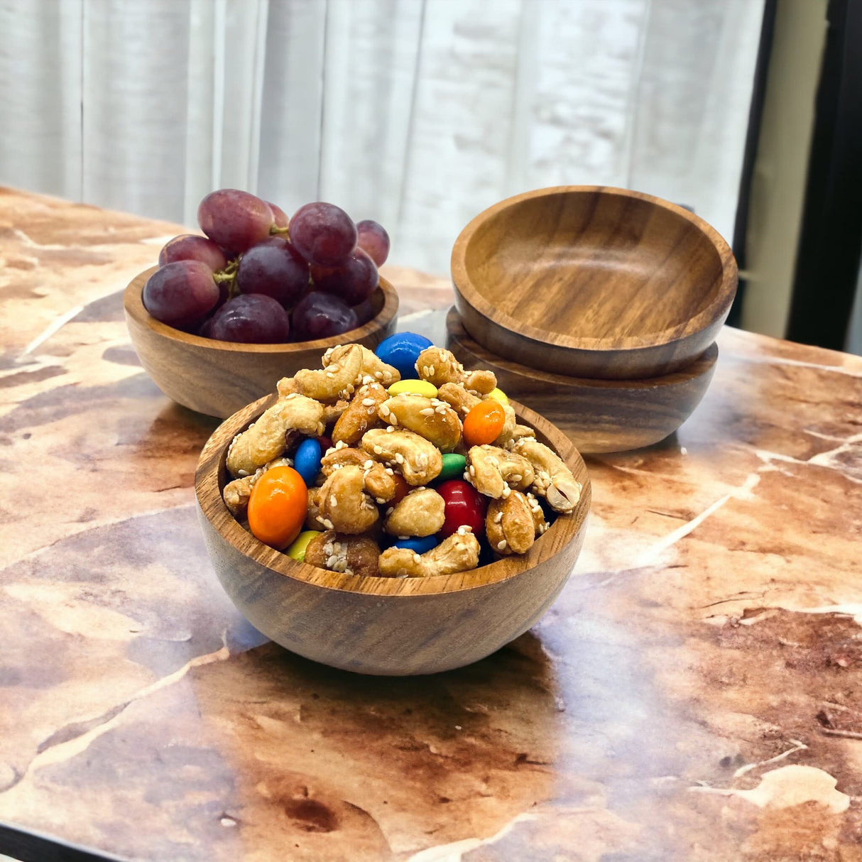 WRIGHTMART Wood Bowl Set of 4. for Food, Snack, Cereal, Nuts, Appetizer, Dips, Condiments, Chocolates, Charcuterie Cups, Decorative, Handmade of WRIGHTMART