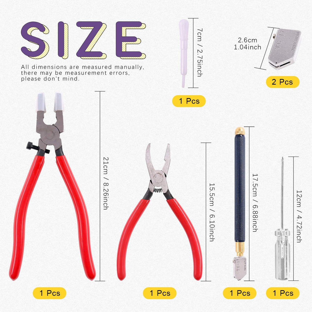 Swpeet 9Pcs Glass Cutter Tool Kit, Breaker Grozer Pliers and Curve Jaw Glass Running Pliers Kit with Rubber Tips, Pencil Oil Feed Carbide Tip Glass Swpeet