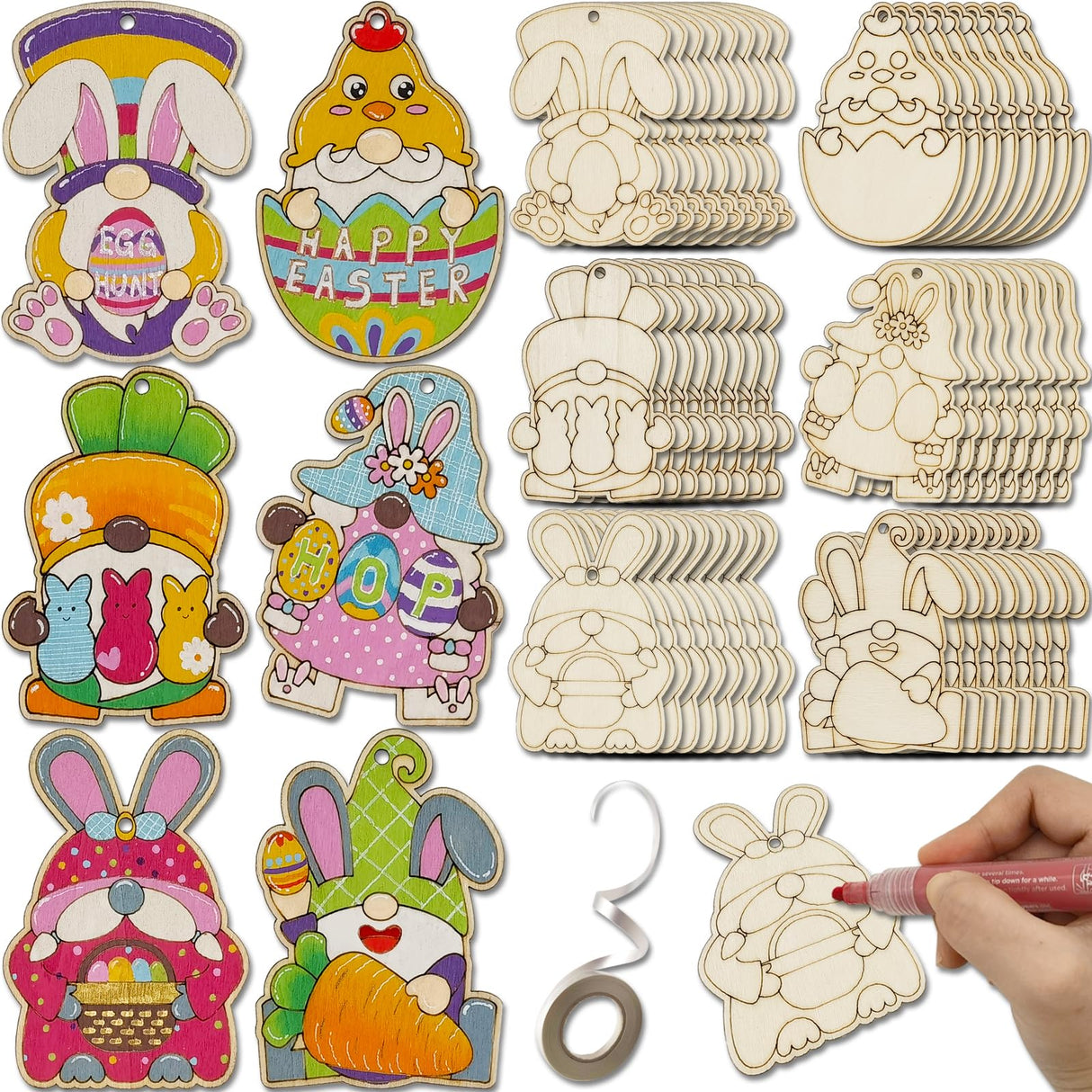 48 Pieces Easter Gnome Crafts Wooden Gnome Ornaments Cutouts Unfinished Wood Blanks Hanging Slices for Easter Spring Tree Elf Gnome to Paint (48) Generic