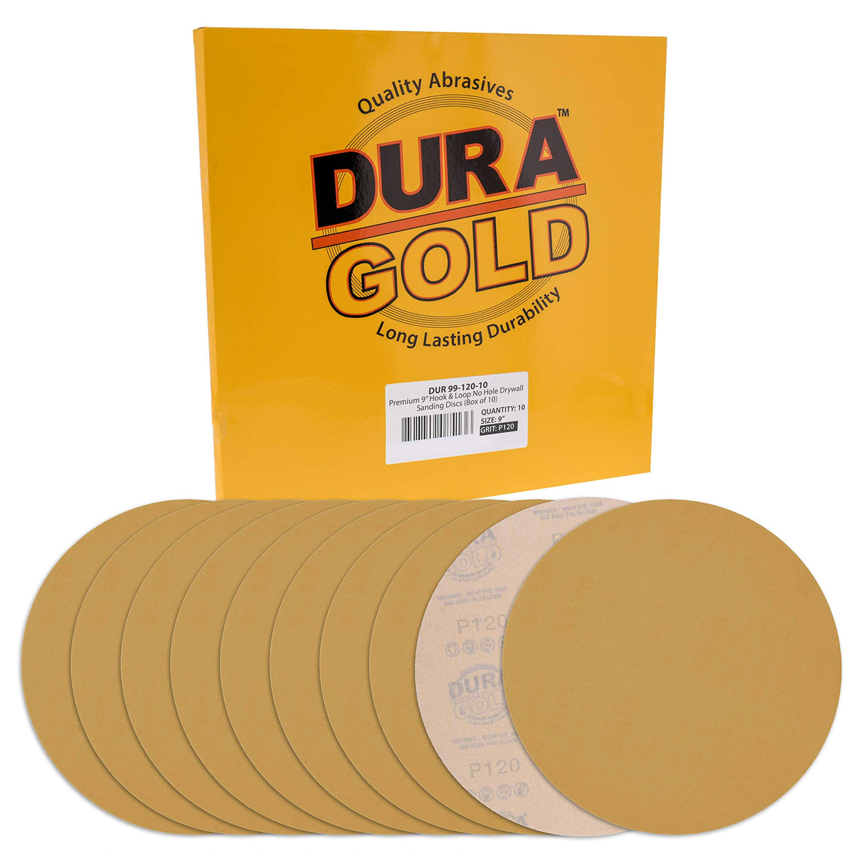 Dura-Gold Premium 9" Drywall Sanding Discs - 120 Grit (Box of 10) - High-Performance Sandpaper Discs with Hook & Loop Backing, Fast Cutting Aluminum Dura-Gold