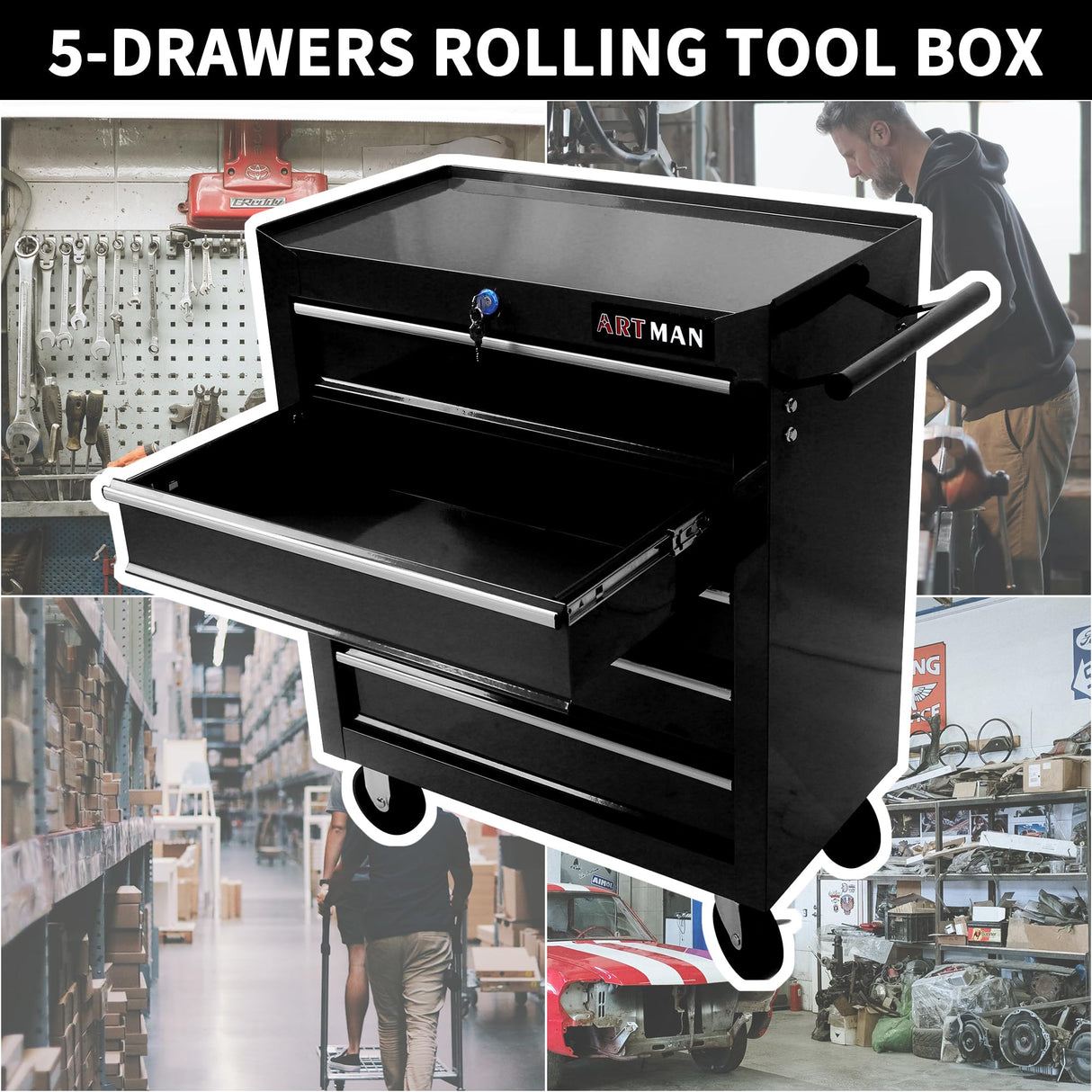 5-Drawer Rolling Tool Cart, Rolling Tool Box on Wheels, Lockable Home Repair Tool Storage Organizer, Tool Chest Cabinet for Mechanic, Garage Larmliss