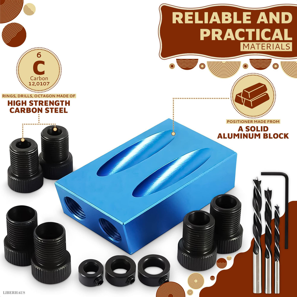 14Pcs Pocket Hole Jig Kit - 15° Punch Locator Angle Woodworking Tool Hole Screw Jig Positioner Drilling Kit Bit Jig Clamps for Woodworking - Dowel LIBERHAUS