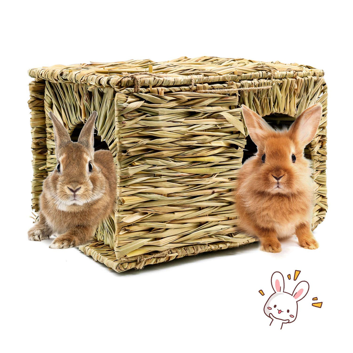 BWOGUE Extra Large Grass House for Rabbits,Hand Crafted Natural Grass Hideaway Foldable Bed Hut with Openings Playhouse for Bunny Guinea Pig BWOGUE
