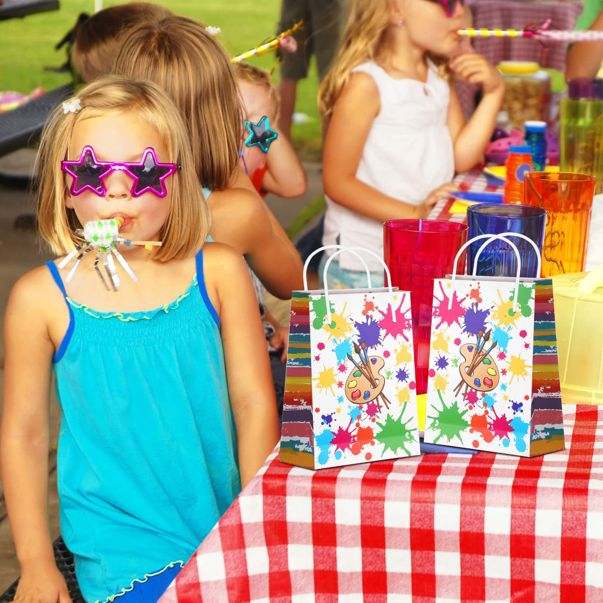 Art Party Bags Paint Art Party Treat Bags Sip and Paint Party Goodies Bags for Paint Splatter Party Art Party Decorations (Bright Style, 16 Pieces) Pajean