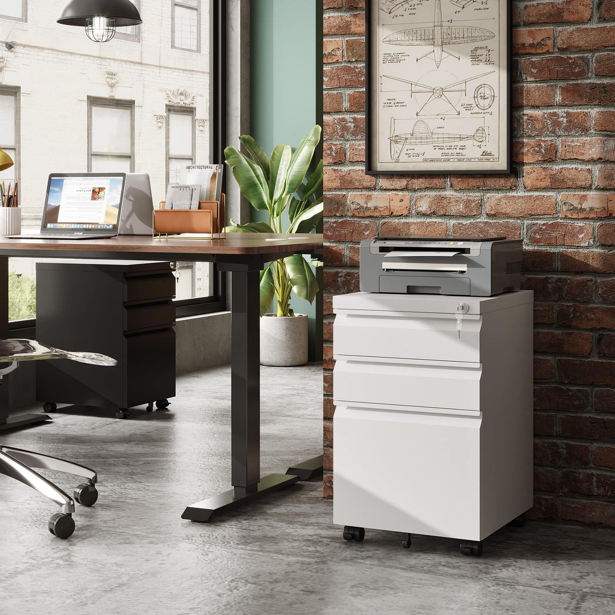 DEVAISE 3-Drawer Mobile File Cabinet (Under Office Desk), Assembled Except Casters, Fits Letter/Standard Sizes, White DEVAISE