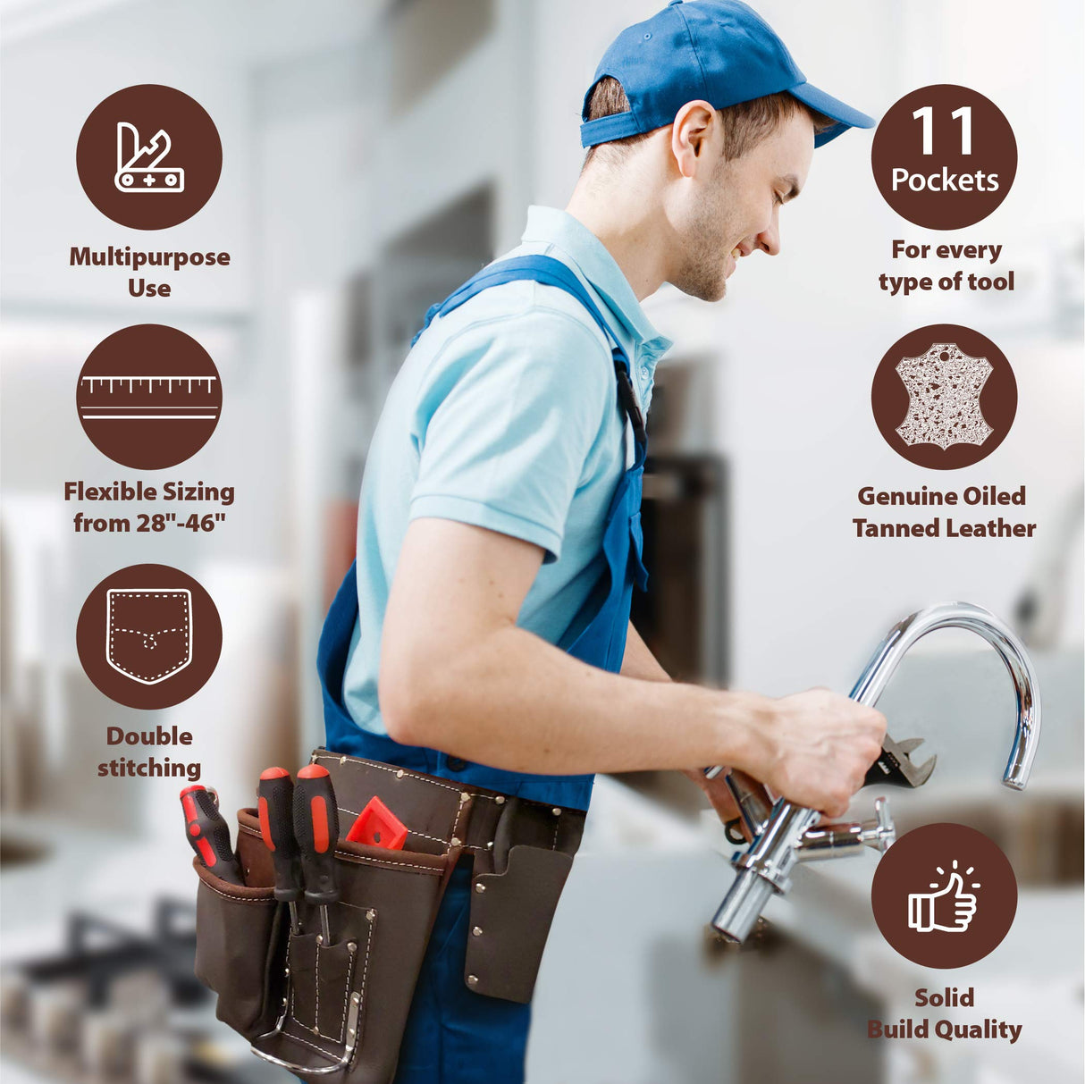 LAUTUS Oil Tanned Leather Tool Belt/Pouch/Bag, Carpenter, Construction, Framers, Handyman, Electrician - 100% LEATHER LAUTUS