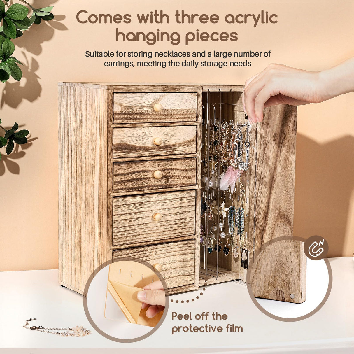 Homde Wood Jewelry Organizer 5 Layer Jewelry Box for Rings, Necklaces, Earrings, Bracelets, Watches Rustic Jewelry Boxes & Organizers for Women Homde