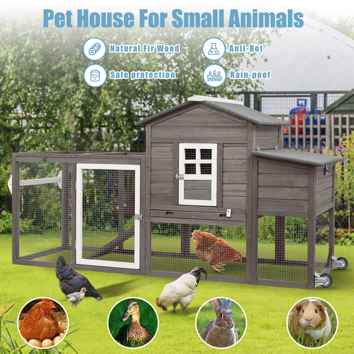 PetsCosset 158in Chicken Coop Wooden Indoor Outdoor for 1-6 Chickens Extension Chicken Houses with Removable Tray Nesting Box and Run(Set of Two), PetsCosset