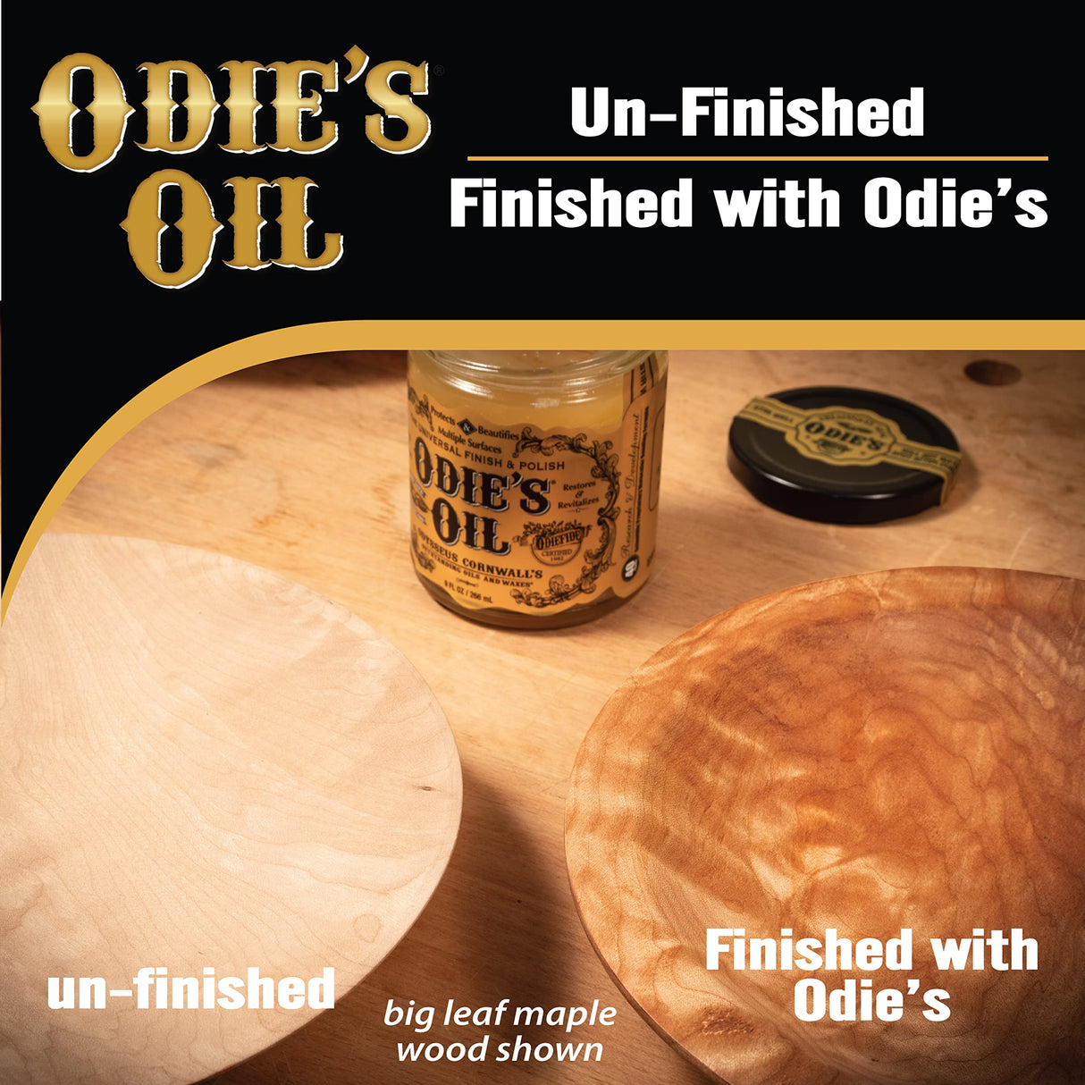 Odie's Oil • Universal Finish for Wood • Leather • Plastic • Vinyl • Metal and More • 9 Ounce Glass Jar • Food Safe and Solvent Free Non Toxic Finish ODIE'S