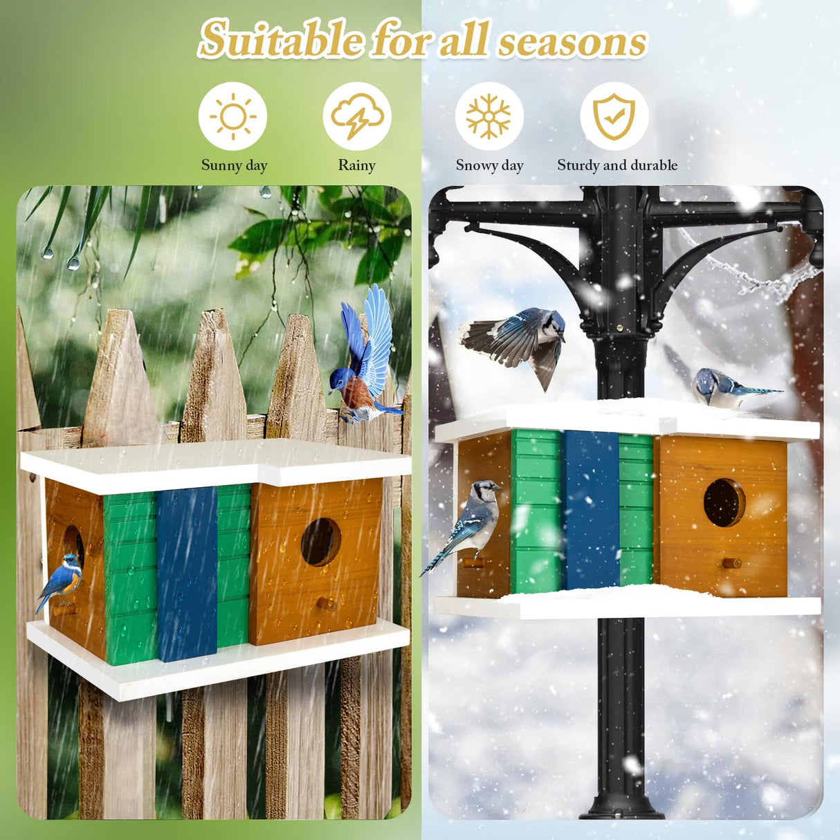 Bird House Wooden Birdhouse with 2 Holes - Bird House for Outside Ideal for Bluebird,Finch, Cardinals and Garden Wild Birds - Outdoor Hanging Bird NATUREYLWL
