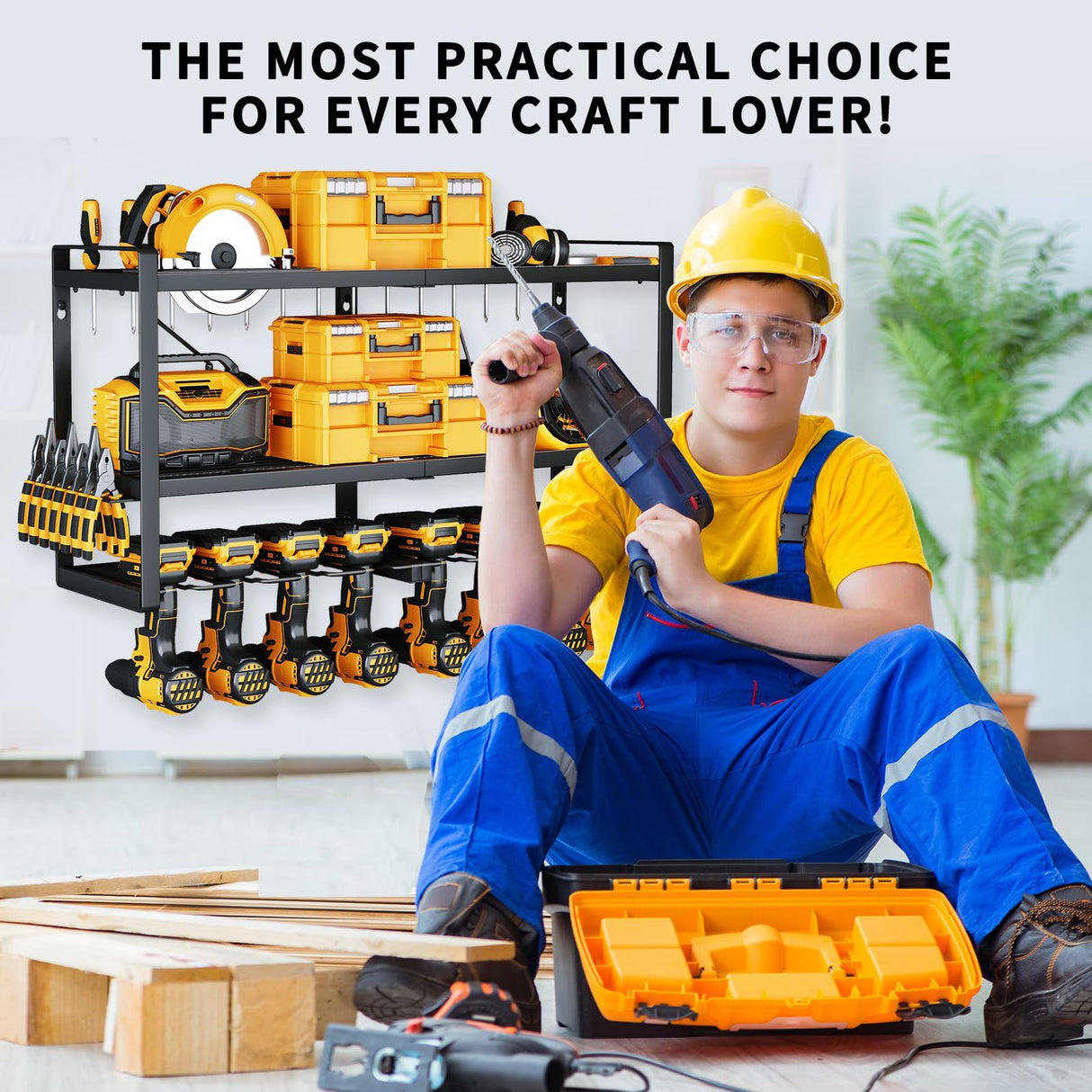 SOYEEZE Power Tool Organizer & Storage Wall Mount - Heavy Duty Metal 8 Drill Holder, 3 Layer Premium Garage Utility Power Tool Rack &Tool Shelf,Great SOYEEZE