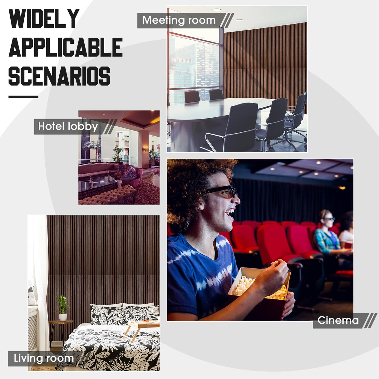 Frienda 6 Pcs 47.2 x 23.6 Inch Acoustic Wood Wall Panels Decorative Soundproof Wall Panels 3D Slat Wood Panels for Home Office Cinema Interior Wall Frienda