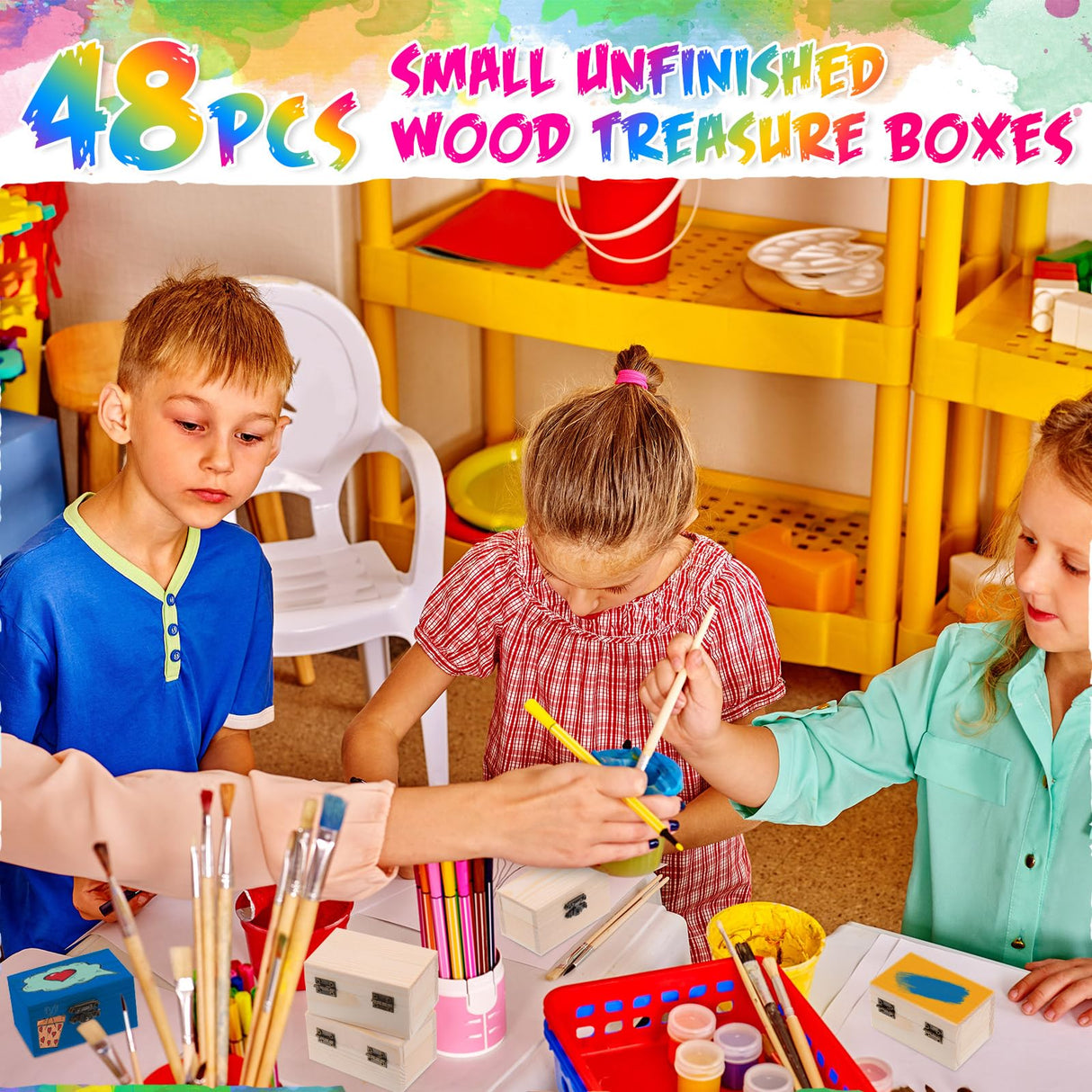 Thyle 48 Pcs Unfinished Small Wooden Box 3.54 x 1.97 x 2.17 Inch Treasure Boxes Wooden Mini Treasure Boxes Stash Wooden Box with Hinged Lid Locking Thyle