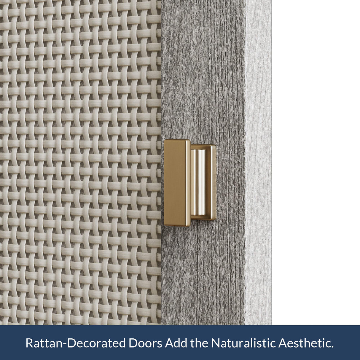 BELLEZE Sideboard Buffet Cabinet Set of 2, Storage Cabinet with Rattan Doors, Buffet Table with Metal Base and Adjustable Shelves Accent Cabinet BELLEZE