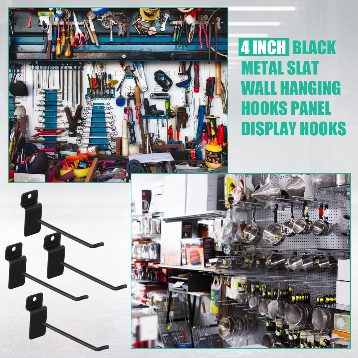 Yaocom 200 Pcs Slatwall Hooks Bulk Metal Slat Wall Hanging Hooks Panel Display Hooks Slatwall Hooks and Hangers for Garage Shop Retail Display Yaocom