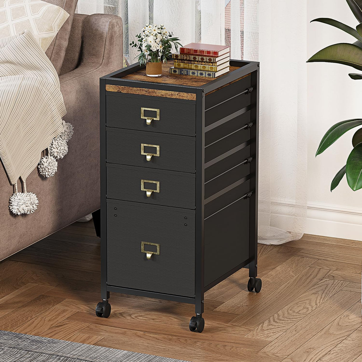 GAOMON File Cabinet, Filing Cabinet with 4 Drawer, Mobile File Cabinet Fits Letter Size or A4, Fabric Vertical File Cabinet on Wheels, Home Office GAOMON