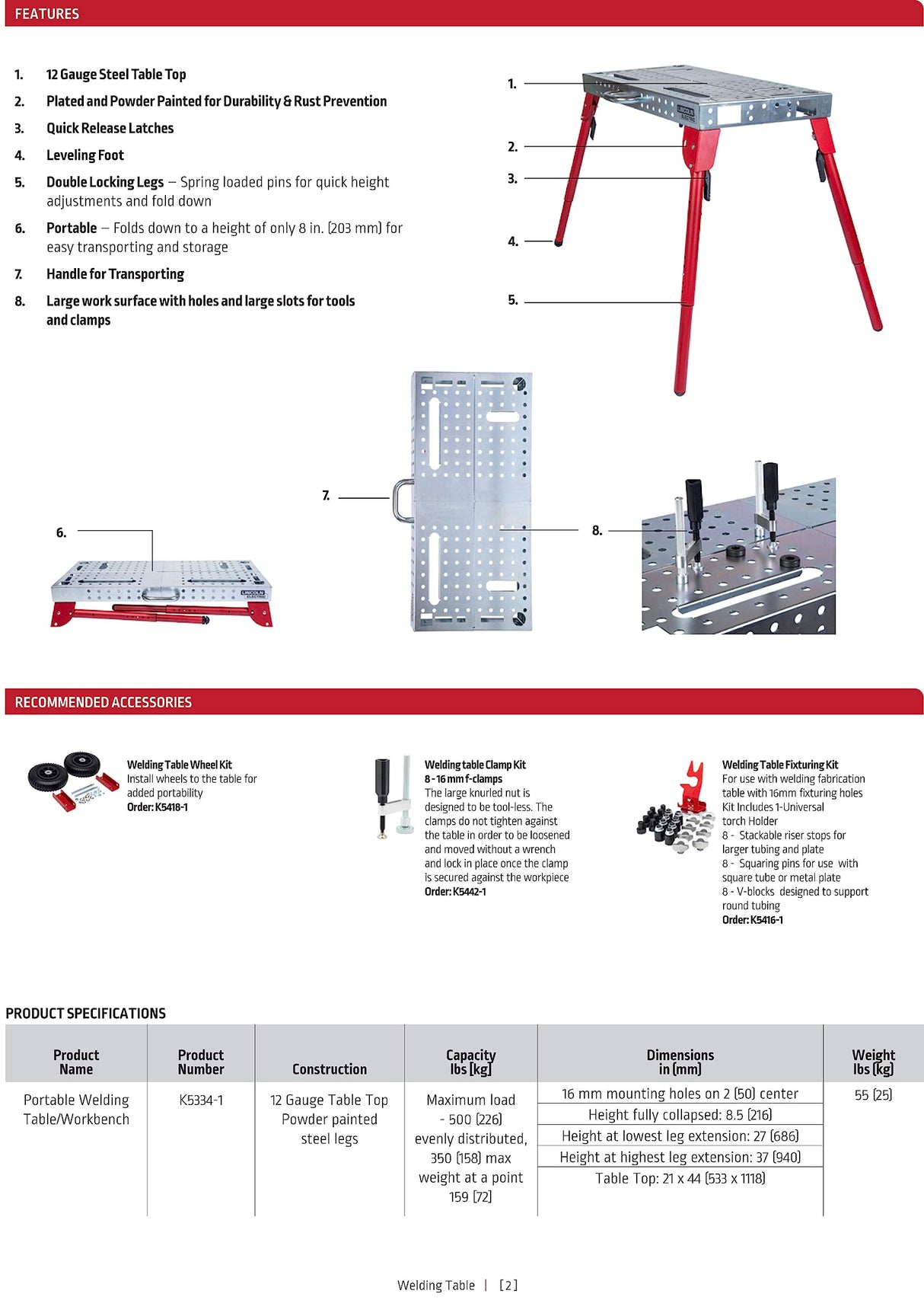 Lincoln K5334-1 Portable Welding Table Folding Workbench 21" x 44" Lincoln Electric