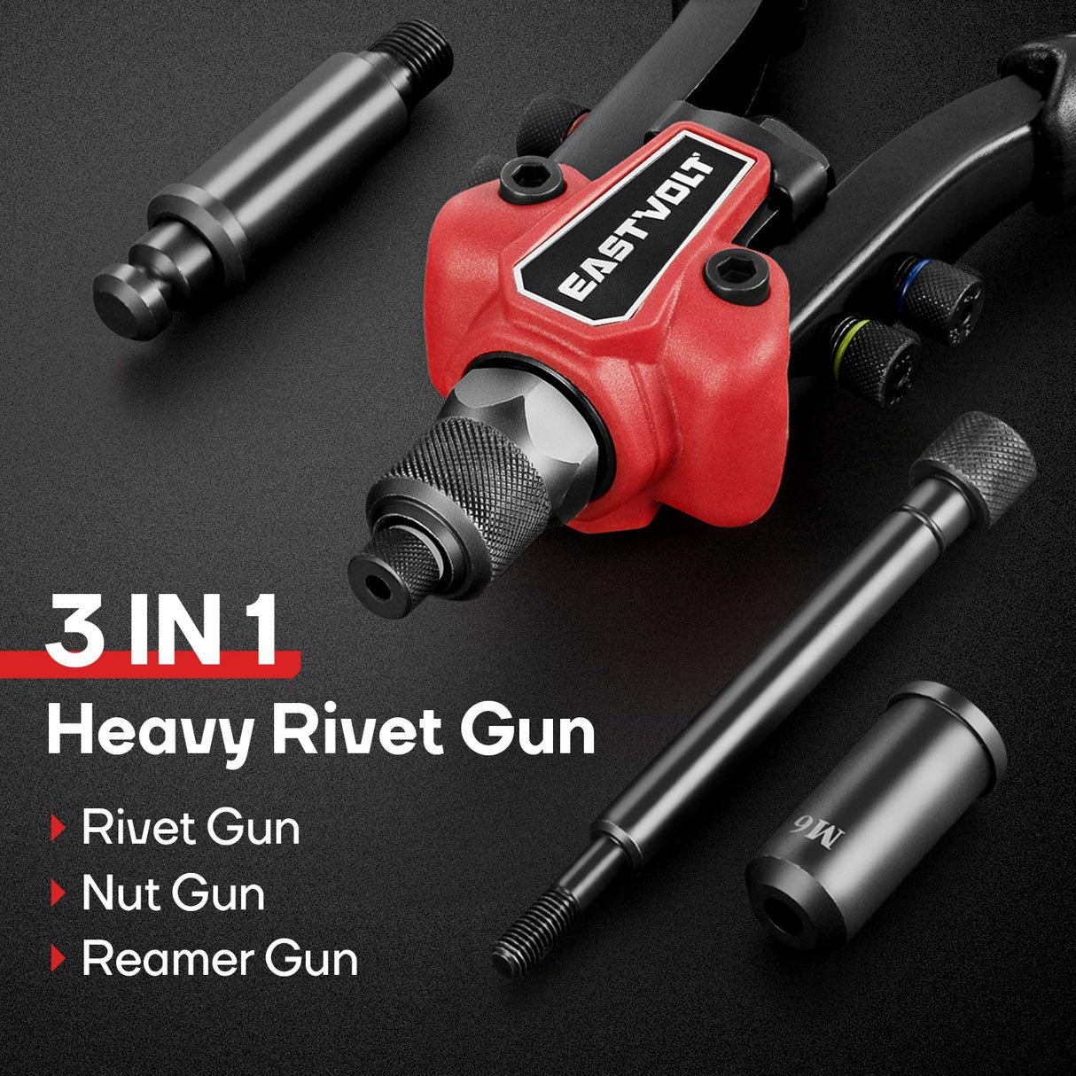 Eastvolt Rivet Nut Tool, 3 in 1 Hand Rivet, Rivet Gun Rivet Nut Tool Reamer 3 in 1 Set, Including 60Pcs Rivet Nuts, 6 Metric & SAE Mandrels and 2 Eastvolt