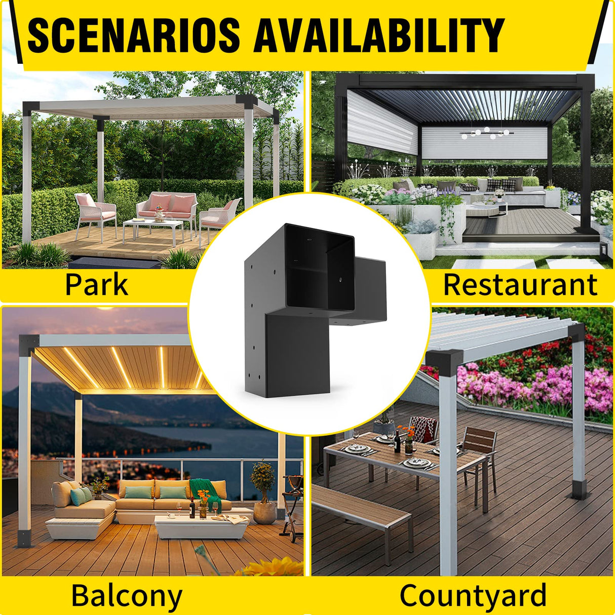 Woodworks Pergola pergola Brackets 3-Way Right Angle Corner Bracket DIY Elevated Wood Stand 4PACK with Screws for 4x4 (Actual: 3.5x3.5 Inch) Lumber Likeem