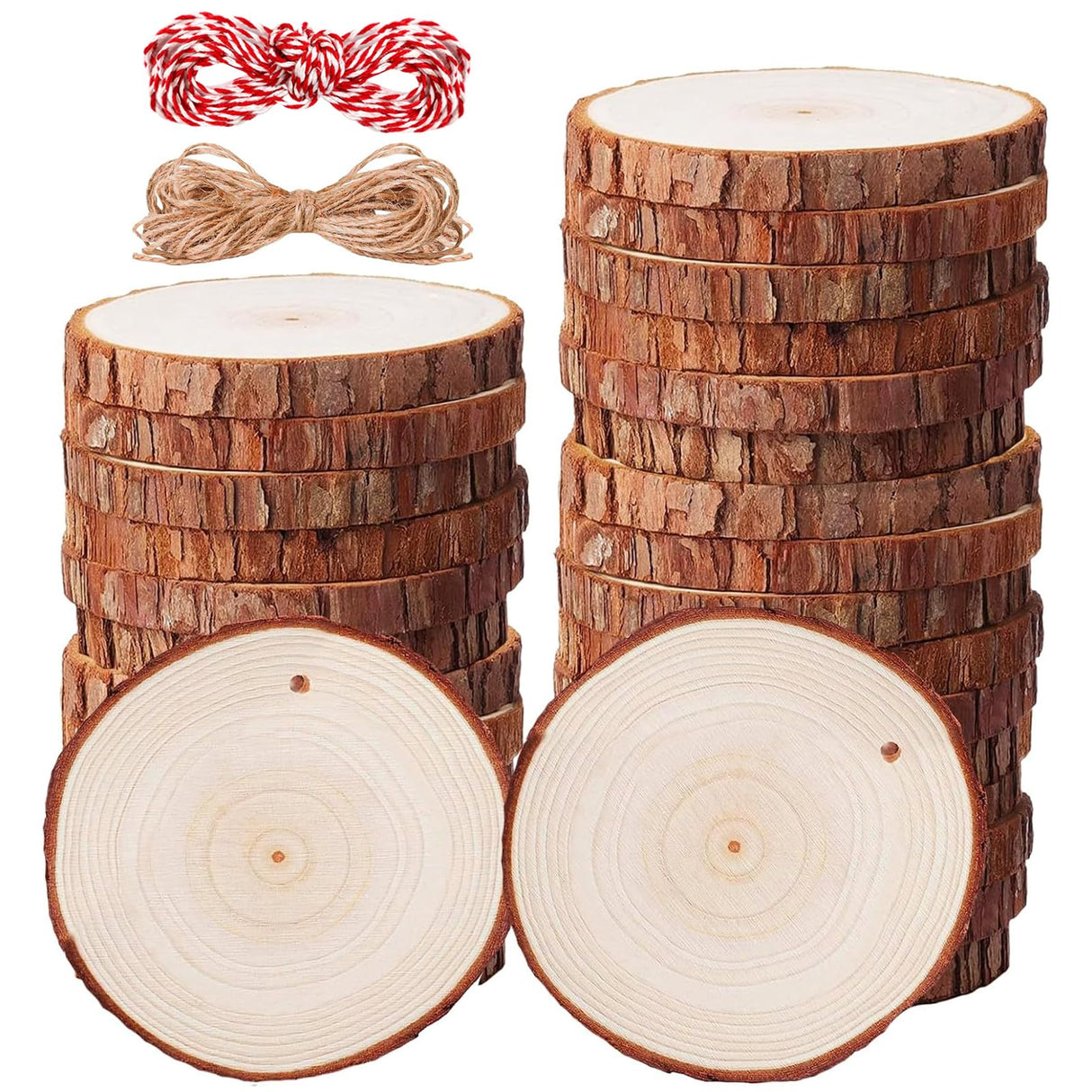 Natural Wood Slices - 30 Pcs 3.5-4 inches Craft Unfinished Wood kit Predrilled with Hole Wooden Circles for Arts Wood Slices Christmas Ornaments DIY Brmeday