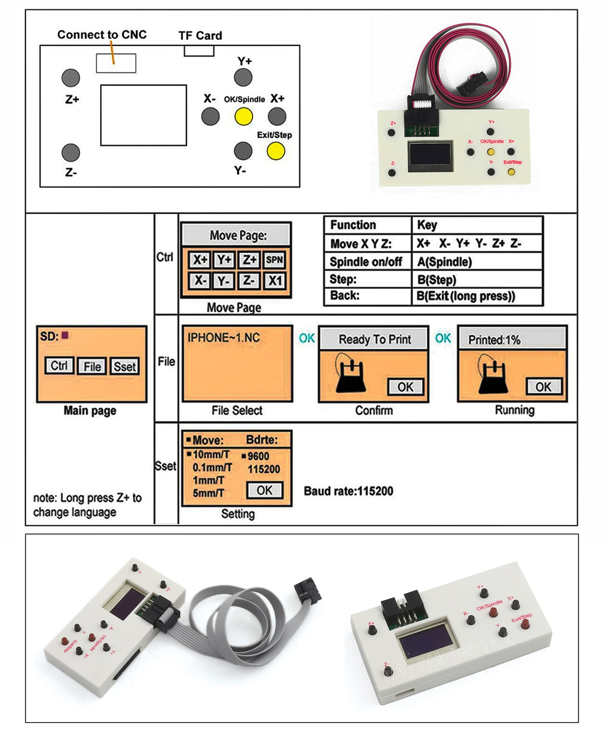 RATTMMOTOR CNC 1610 PRO 3 Axis GRBL Control DIY Mini CNC Router Machine Kit with Offline Controller and 14pcs ER11 Collets CNC Engraving Milling RATTMMOTOR