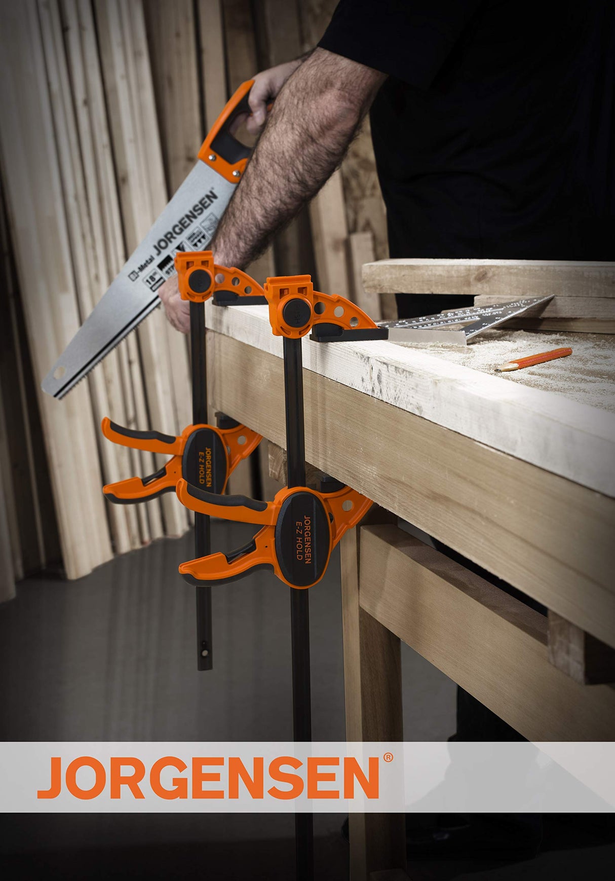 JORGENSEN 2-pack Ratchet Bar Clamps Set, Medium Duty, 12-inch One Hand Clamp, E-Z Hold Expandable Spreader Jorgensen