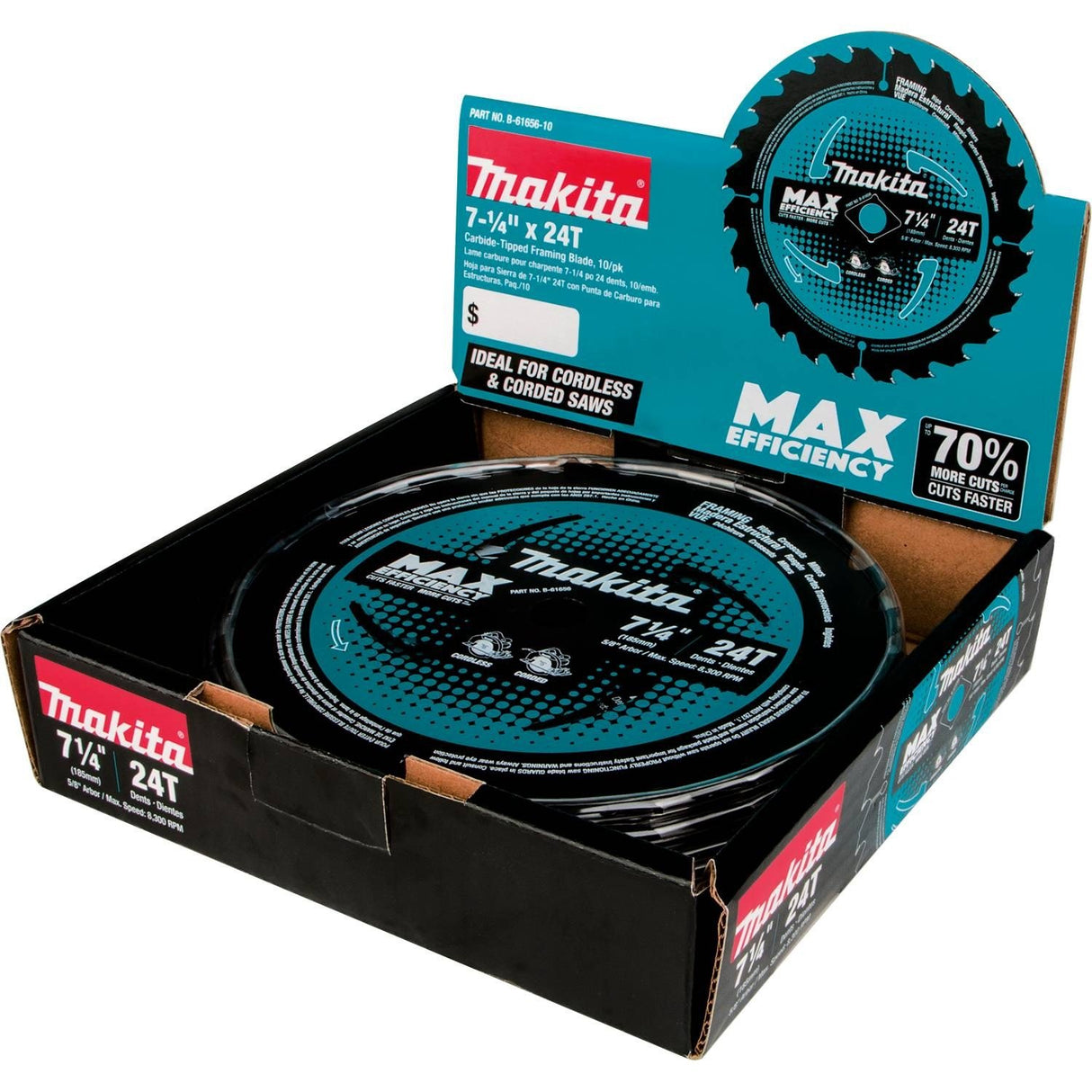 Makita B-61656-10 24T Carbide-Tipped Max Efficiency Circular Saw Blade, Framing, 7-1/4" Makita