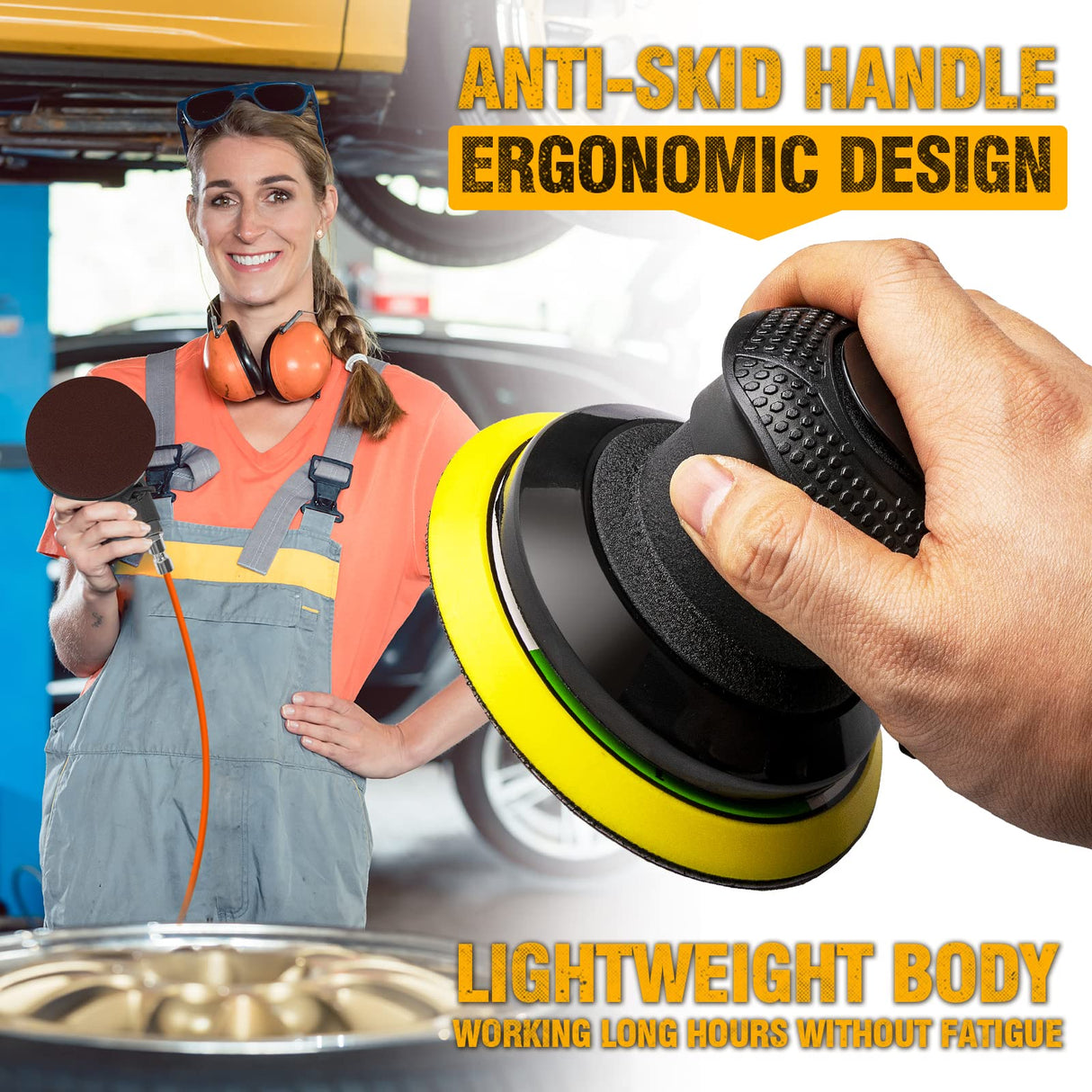 Autolock 5 Inches Air Random Orbital Sander, Pneumatic Palm Car Sanders For Wood Polisher Metal,And Auto Body Work, Da Sanders, Dual-action Sander Autolock