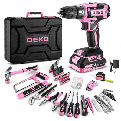 Pink Drill Tool Kit Set: 20V Cordless Power Drill Tool Box with Battery Electric Drill Driver for Men Home Hand Repair Basic Toolbox Tools Sets