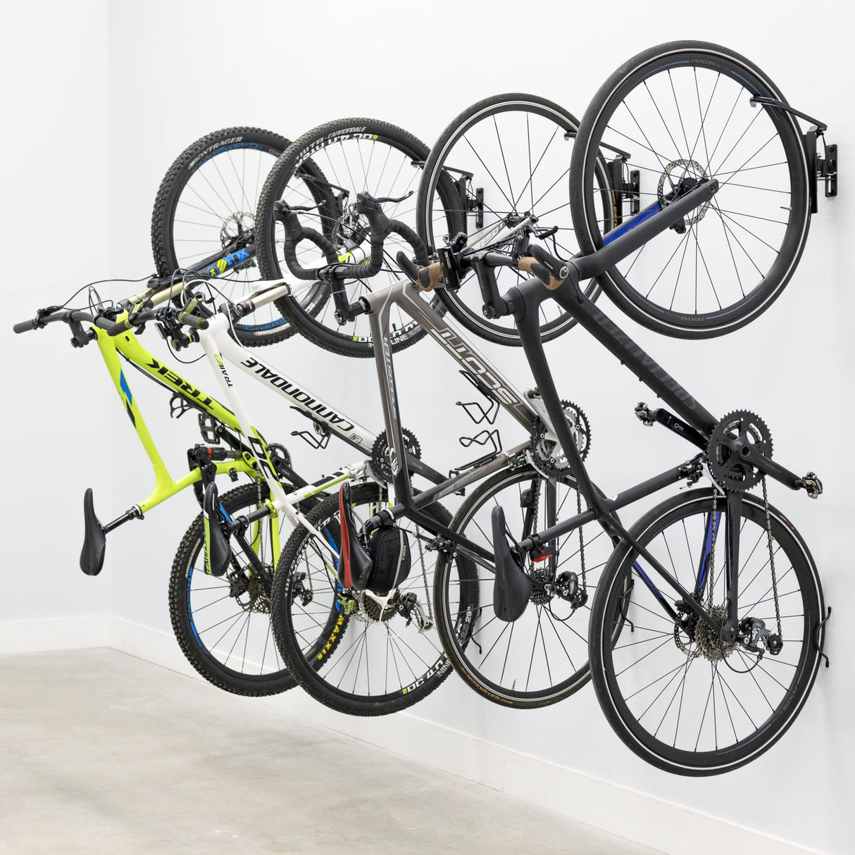 StoreYourBoard Swivel Bike Wall Rack, 4 Pack Garage Hanger Hook, Swing 90 Degrees, Vertical Bike Hanger Hook for Indoor, Bicycle Storage, Space StoreYourBoard
