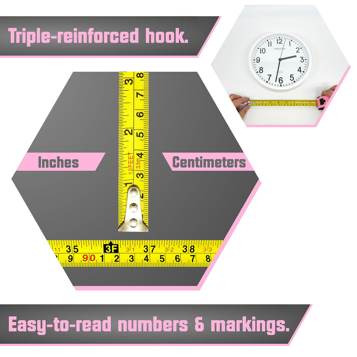 Bullseye Small Pink Tape Measure - Measurement Tape with Standard Inches and Metric - Easy to Read Tape Measure Retractable - Measuring Tape Daily Living Products