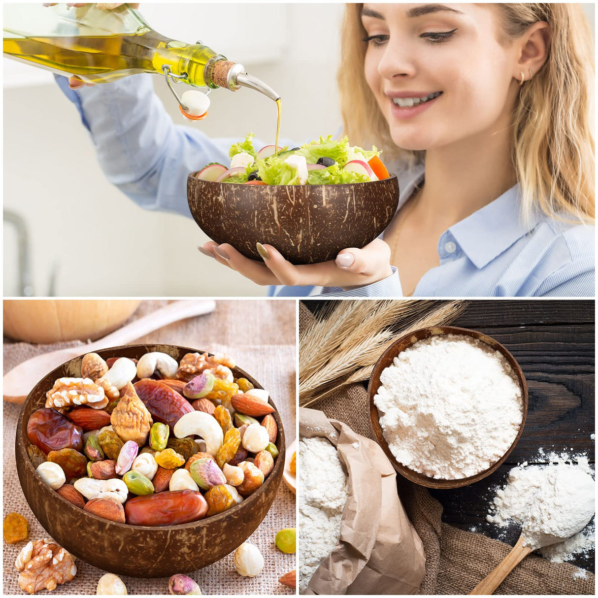 Bokon 24 Pcs Coconut Shell Bowls Polished Wooden Bowls Natural Smoothie Acai Bowls Salad Bowls for Vegan Gifts Kitchen Decor Bokon