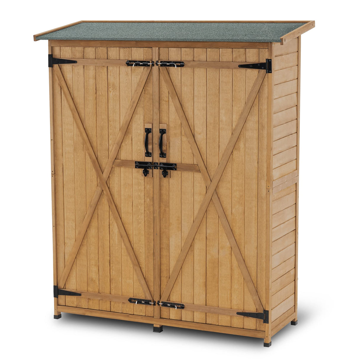 MCombo Outdoor Storage Cabinet, Wood Garden Shed, Outside Tool Shed, Vertical Organizer Cabinet with Double Lockable Doors for Outside, Garden and mcombo