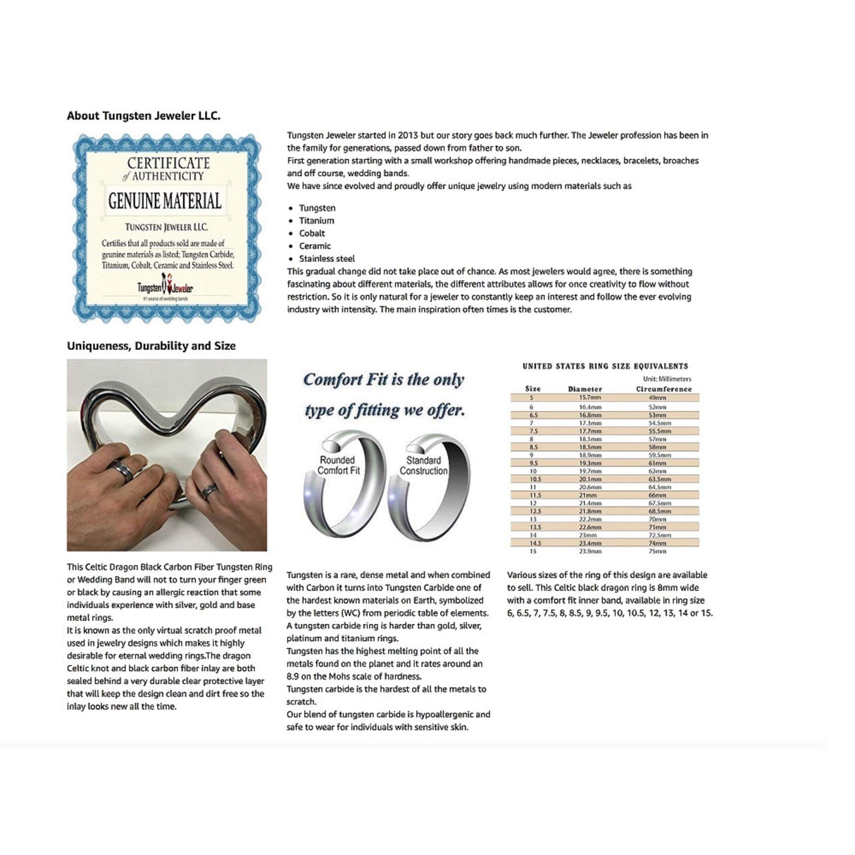 Free Personalized laser engraving Ring for Men and Ring for Women His & Her's 8MM/6MM Tungsten Carbide Celtic Knot Dragon Design Carbon Fiber Inlay Tungsten Jeweler