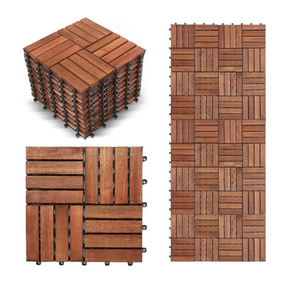 CLOVERHOLM Interlocking Deck Tiles-10PCS Waterproof Acacia Wood Patio Tiles, Easy Snap Flooring Tiles for Indoor and Outdoor,Balcony, Entry, Poolside