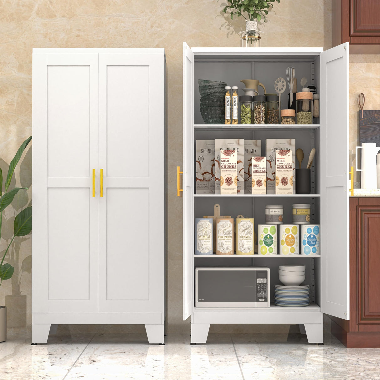 PAOFIN White Kitchen Storage Cabinet, Kitchen Pantry Storage Cabinet with Doors and Shelves, Storage Cabinet with Adjustable Leveling Foot for PAOFIN