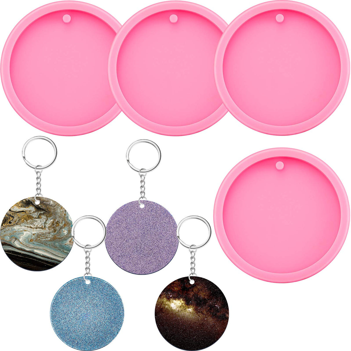 Boao 4 Pieces Resin Round Silicone Keychain Mold Silicone Circle Pendant Clay Mold for DIY Homemade Chocolate Dessert Boao