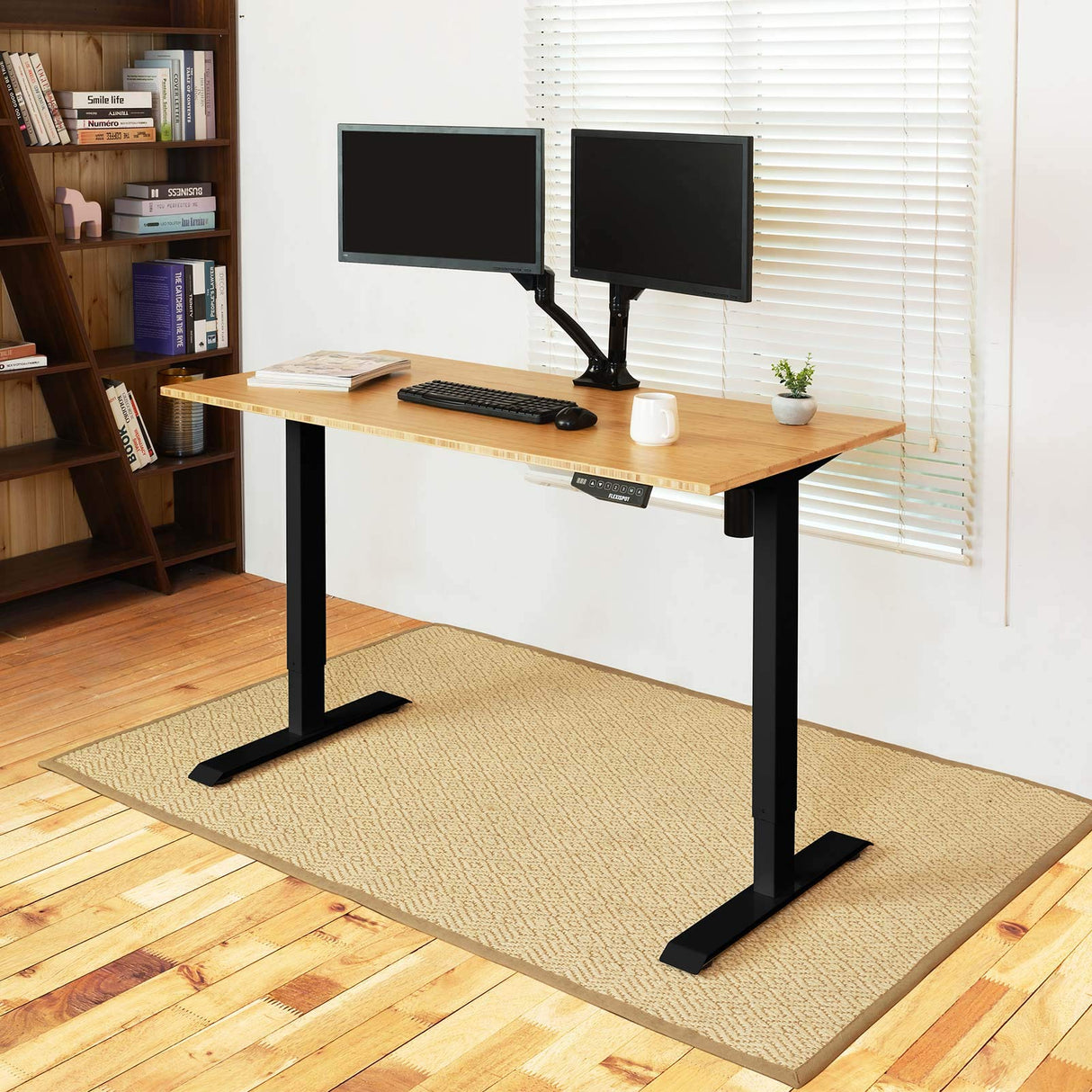 FLEXISPOT Adjustable Desk, Electric Standing Desk Sit Stand Desk, 55 x 28 Whole-Piece Bamboo Desk Top Home Office Table Stand up Desk(EC1 Classic FLEXISPOT