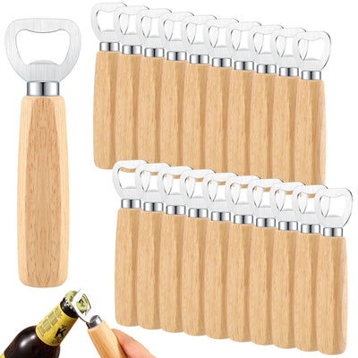 20 Pcs Stainless Steel Bottle Opener Bartender Wood Beer Opener Cider Wine Opener Bottle Opener with Wooden Handle Engraved Gift Set for Wedding