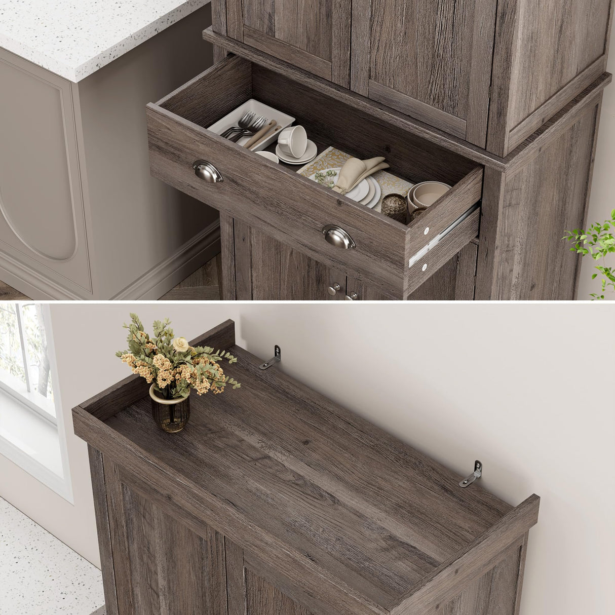 FOTOSOK 72" Kitchen Pantry Storage Cabinets with Drawer, Freestanding Cupboard with 4 Doors, Drawer, 4 Shelves, Utility Pantry Cabinet for Kitchen, FOTOSOK