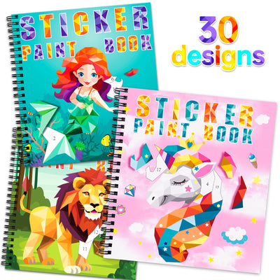 homicozy 3PCS Sticker Paint Books for Kids Ages 4-10,Unicorn Mermaid Animals Designs Paint by Stickers,Sticker by Numbers,Party Birthday Gifts for